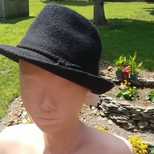 Four Buttons Fedora Knit Hat One Size Black NWT